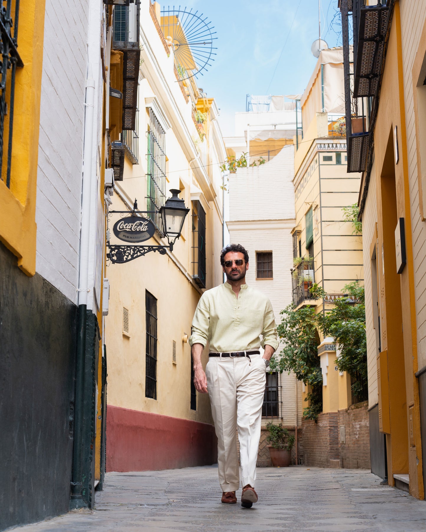 Light Olive Green Slub Linen Summer Shirt