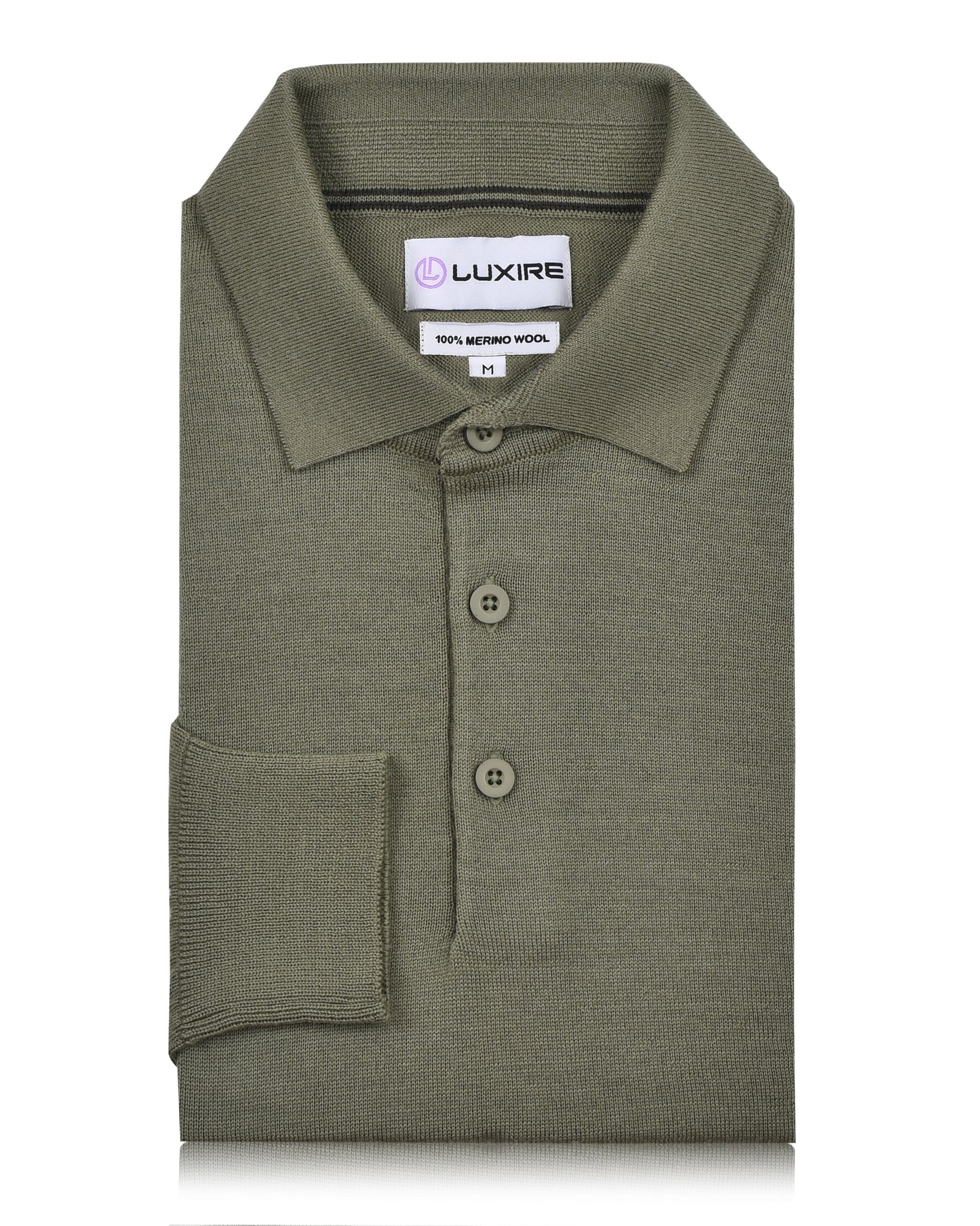 EZS Merino Wool Pale Olive Long Sleeve Polo
