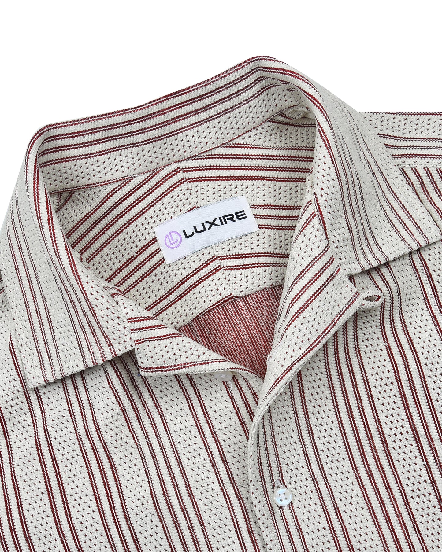 Summer Camp Collar Casual Shirt in White and Maroon Stripes