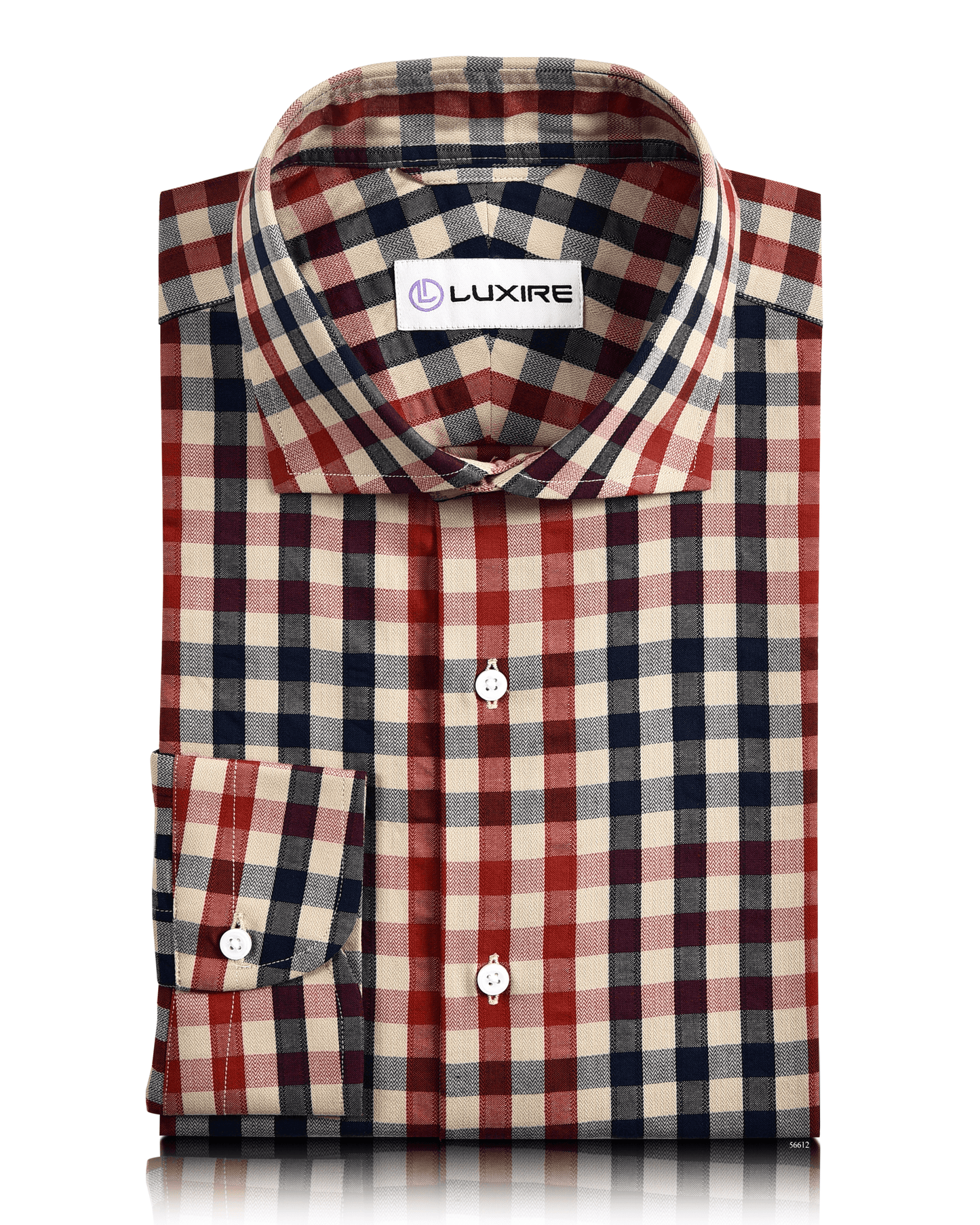 Checks: Red Navy Macro Gingham Herringbone Shirt