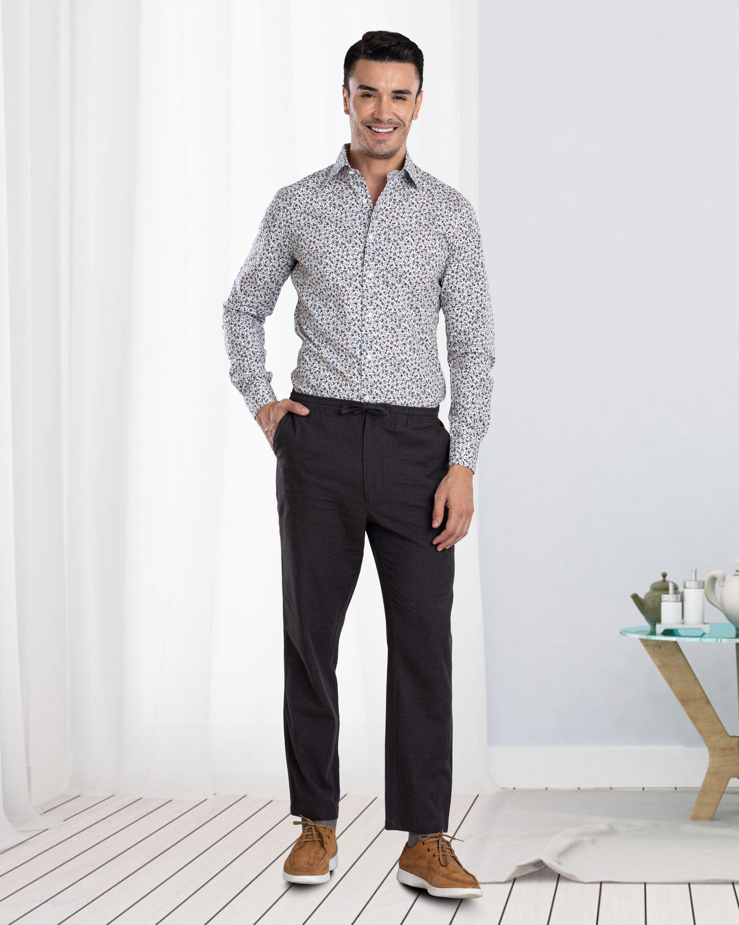 Charcoal Grey Milange Cotton Flannel Drawstring Pant