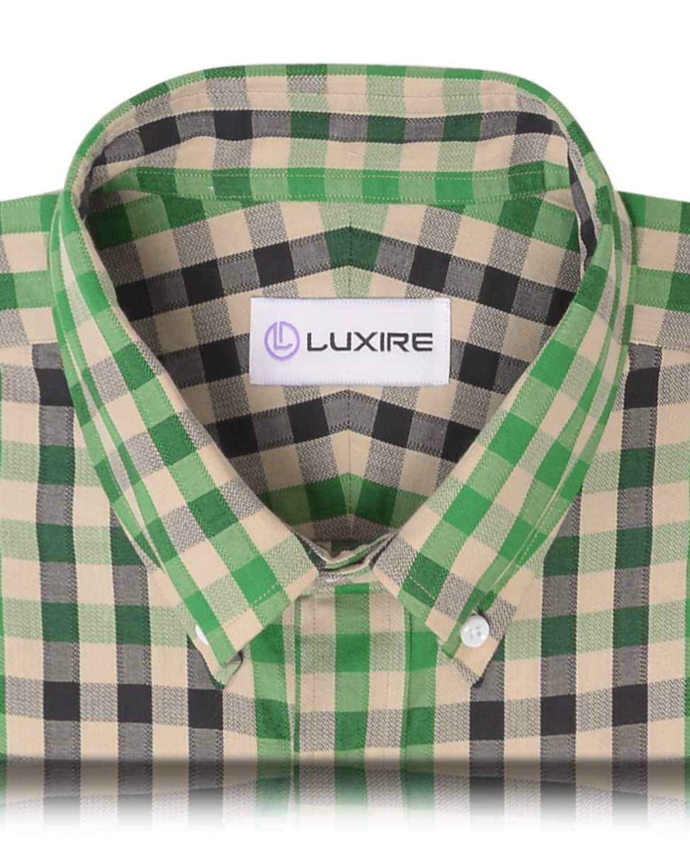 Checks: Green Black Macro Gingham Herringbone Shirt