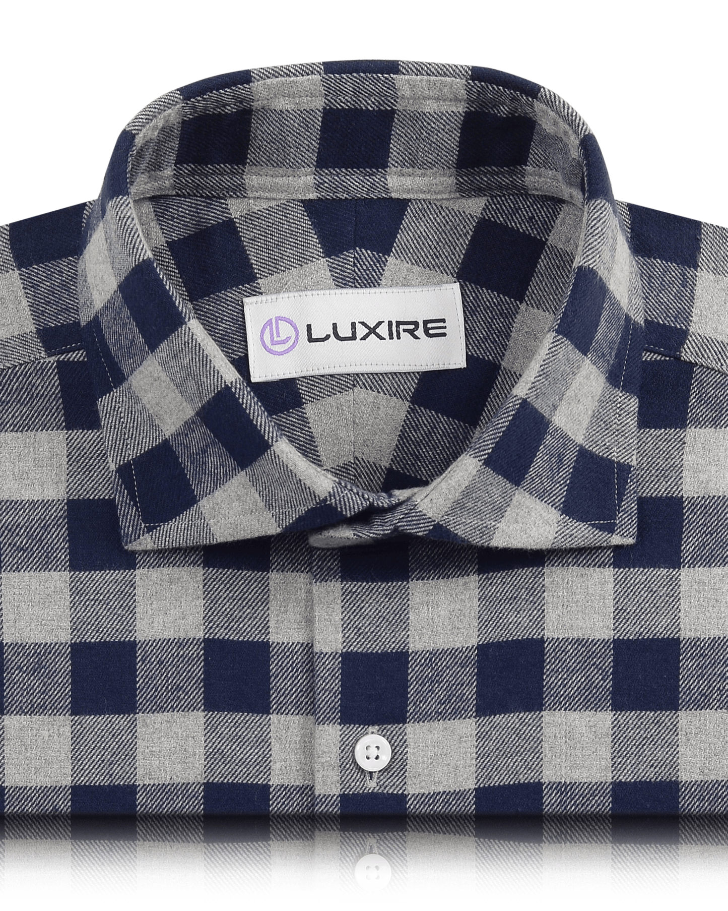 Silver Grey Navy Gingham Flannel Work Shirt