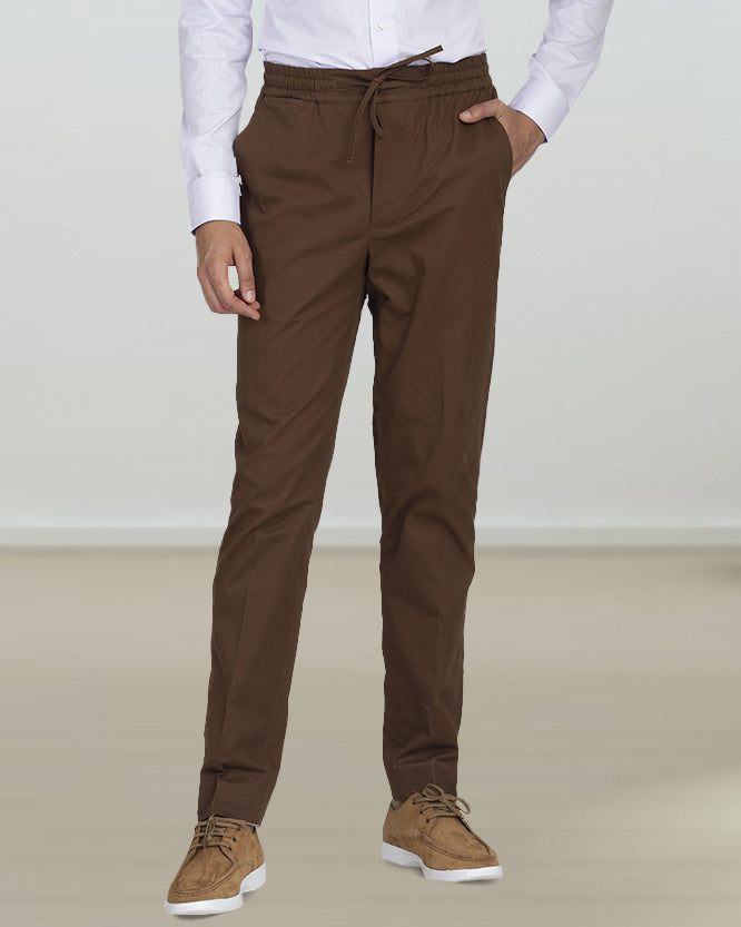 Custom Genoa Coffee Brown Drawstring Chino Pants for Men – Luxire