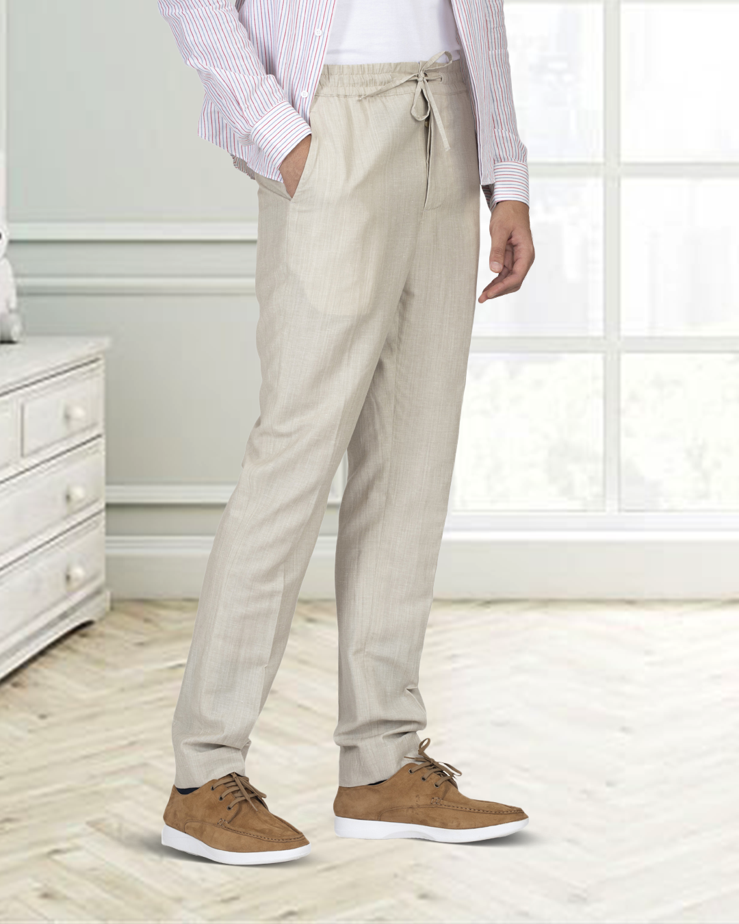 VBC: Ecru Wool-Linen Drawstring Pant