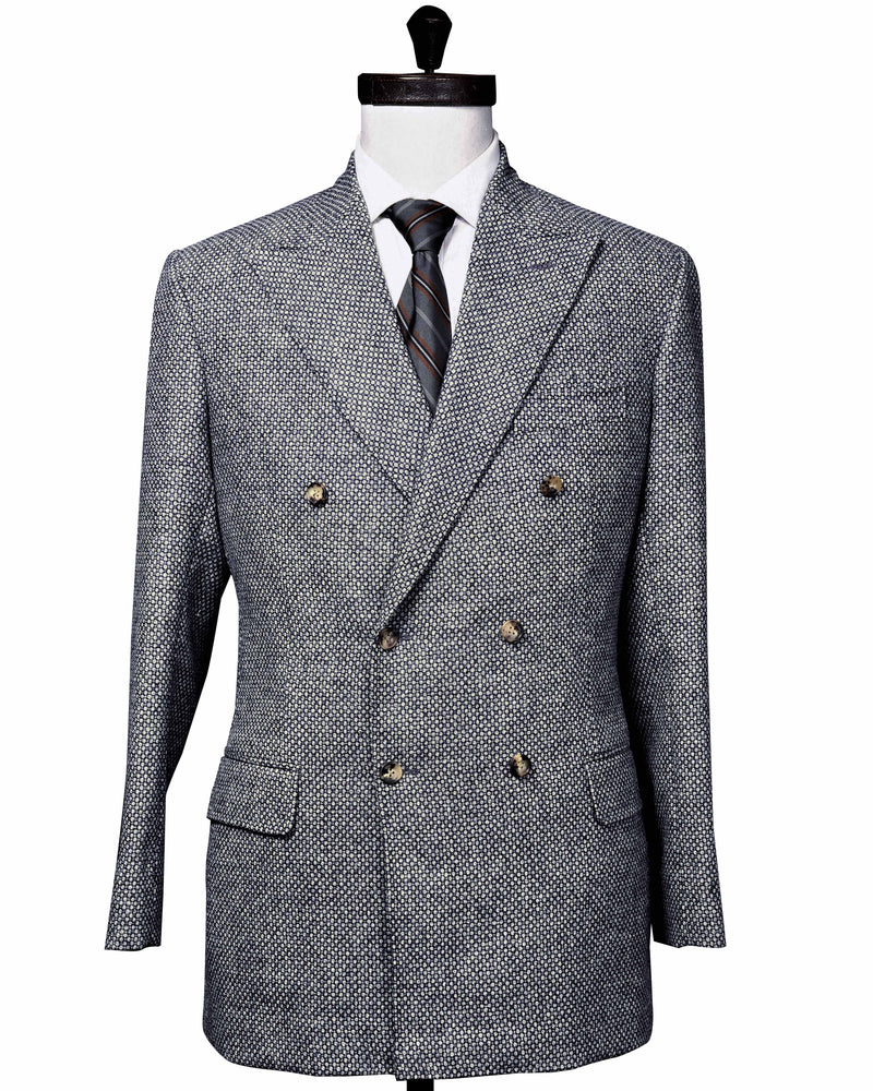 Dugdale Light Grey & Blue Tweed Double Breasted Jacket