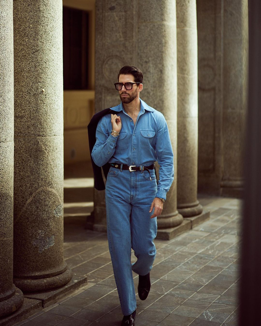 Fade Washed Indigo Denim Chambray Shirt