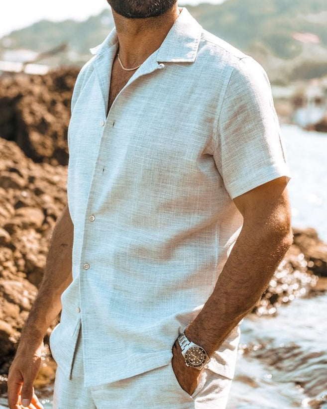 Custom Men'sSoft Washed Light Grey Camp Collar Shirt – Luxire