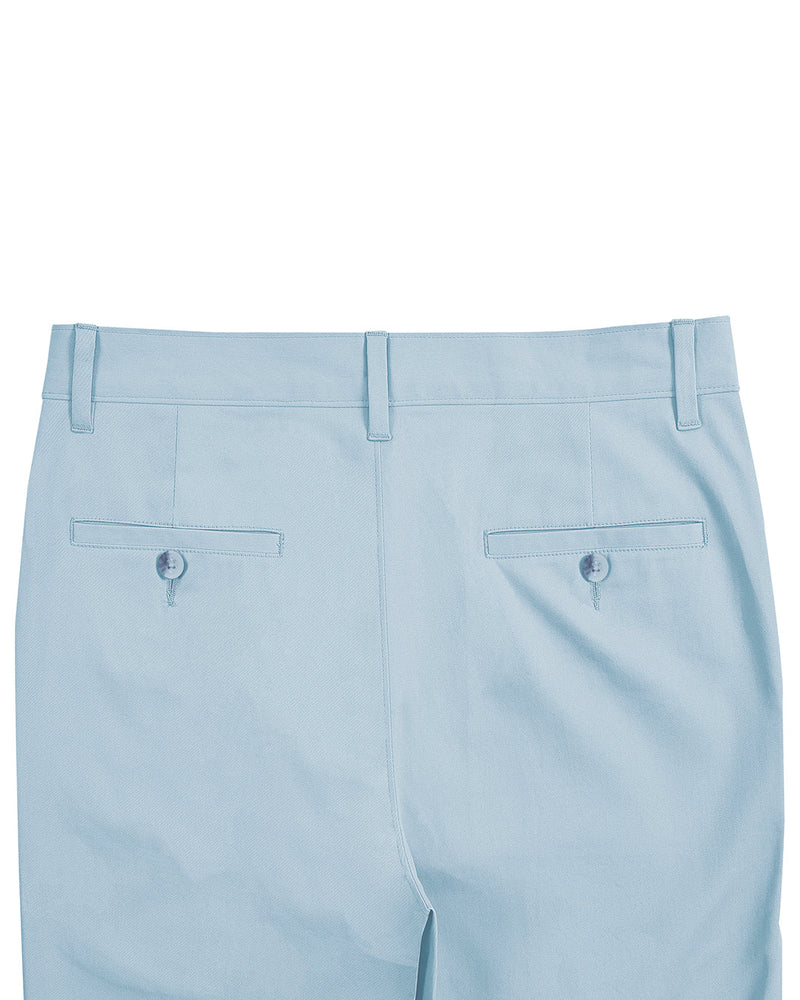 Back view of custom Genoa Chino pants for men by Luxire in powder blue