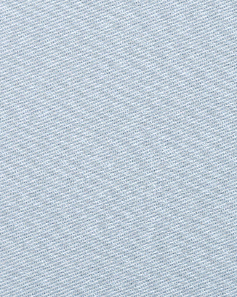 Close up view of custom Genoa Chino pants for men by Luxire in powder blue