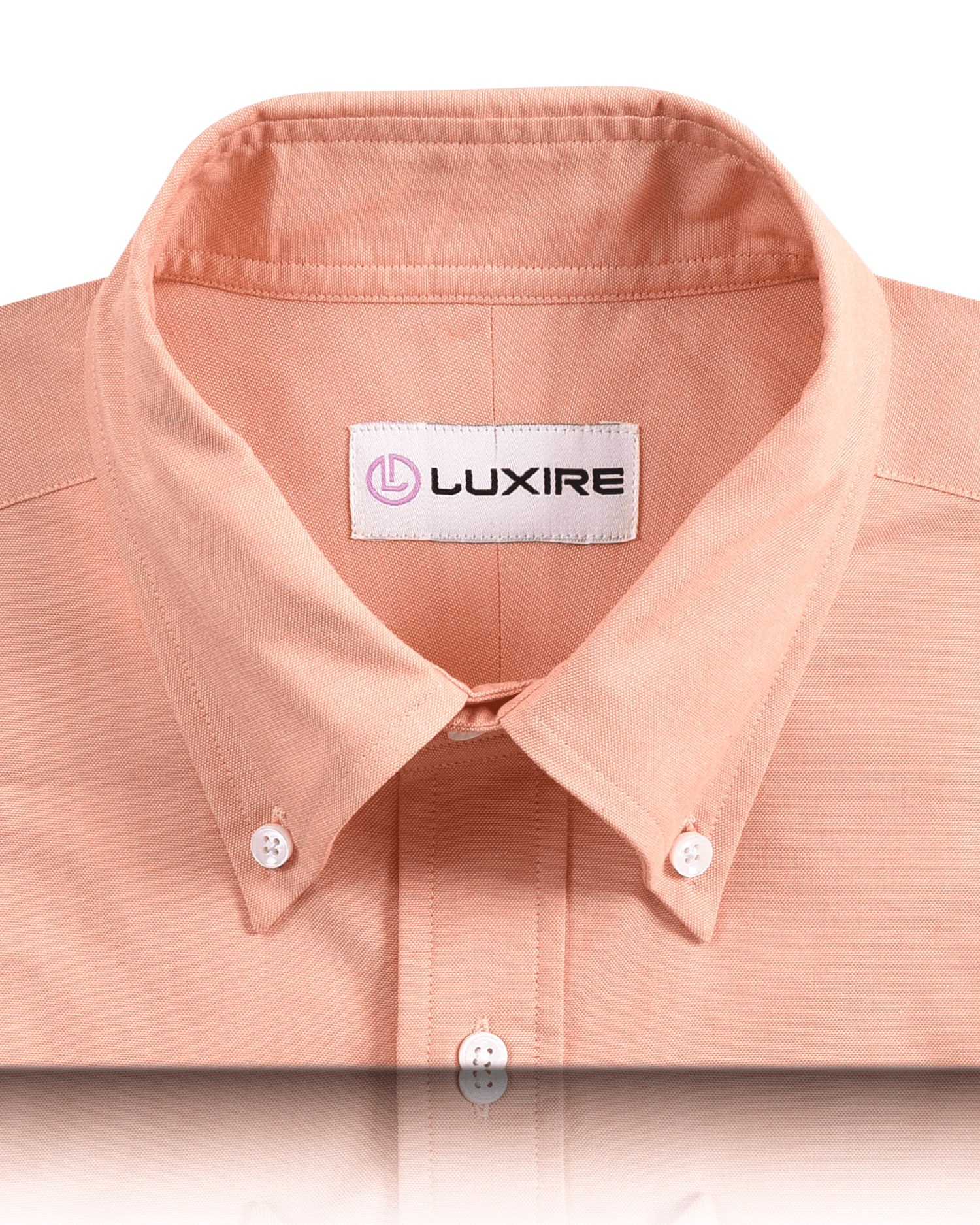 Collar of the custom oxford shirt for men by Luxire in apricot
