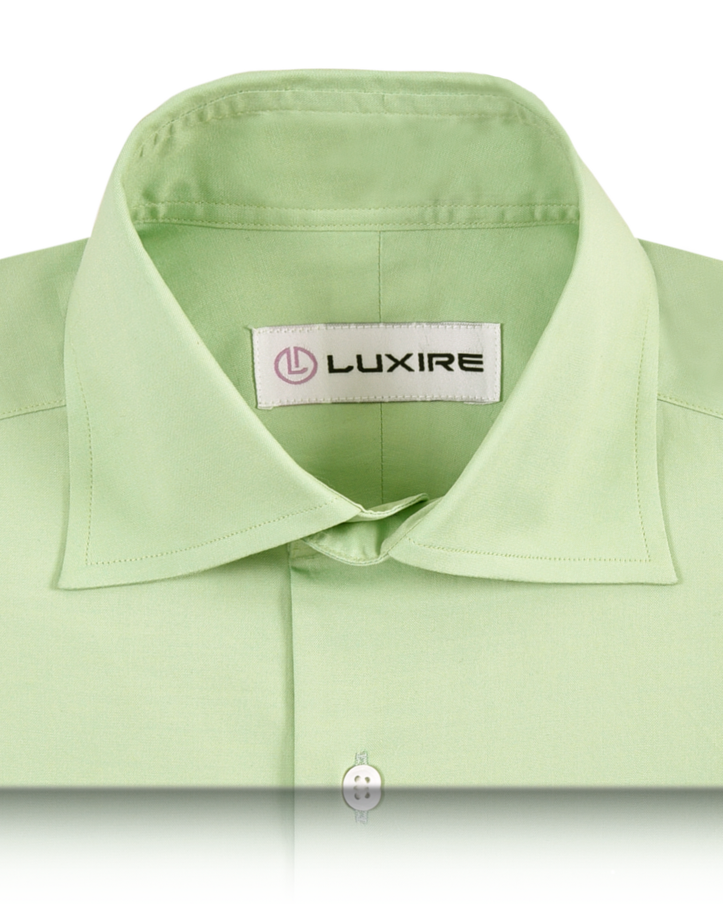 Collar of the custom oxford shirt for men by Luxire in light green pinpoint