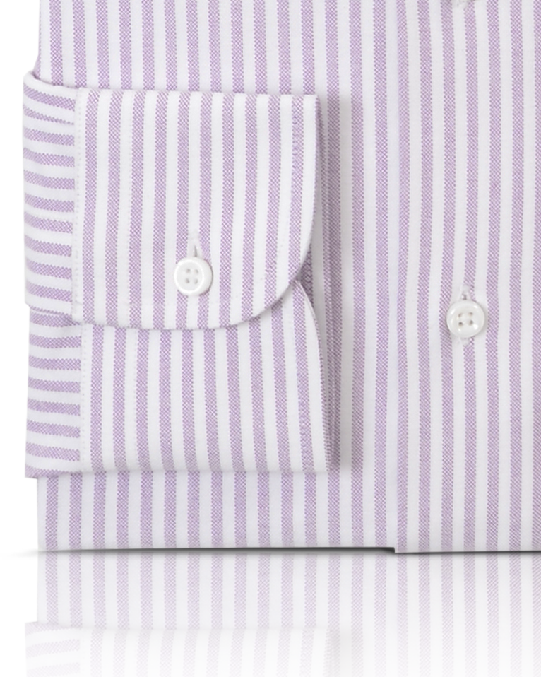 Cuff of the custom oxford shirt for men by Luxire in white with pale mauve stripes