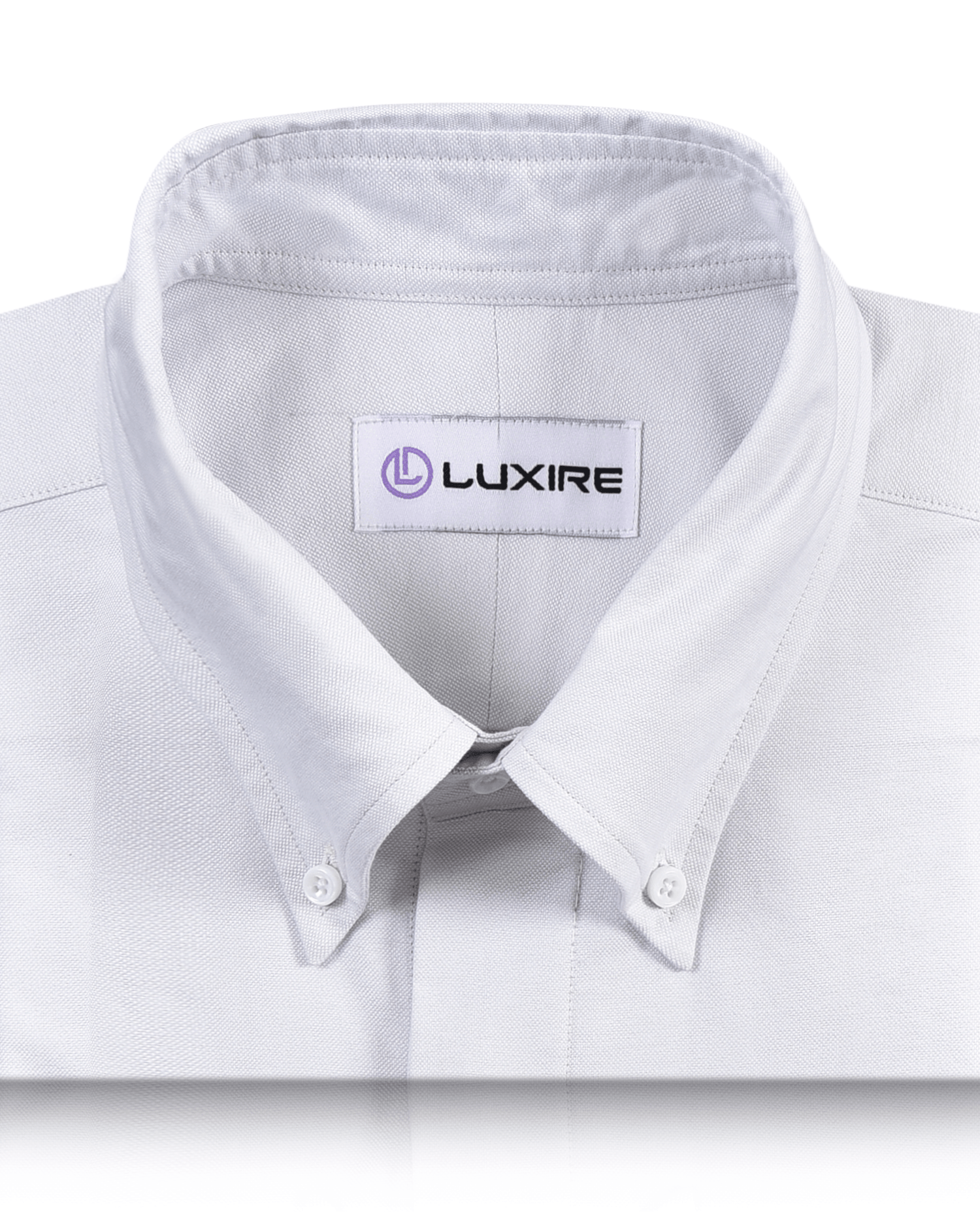 Collar of the custom oxford shirt for men by Luxire in milky white