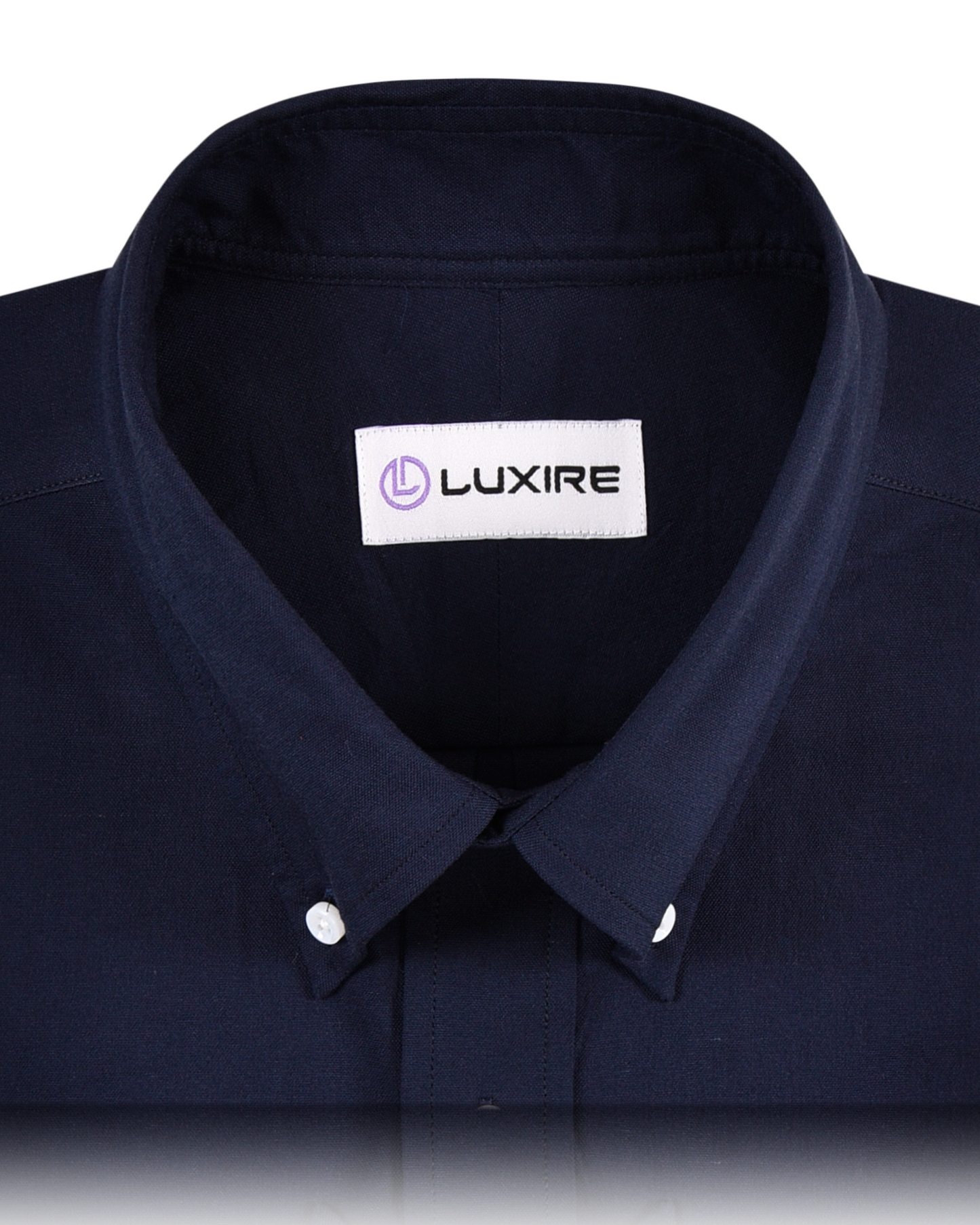 Collar of the custom oxford shirt for men by Luxire in navy