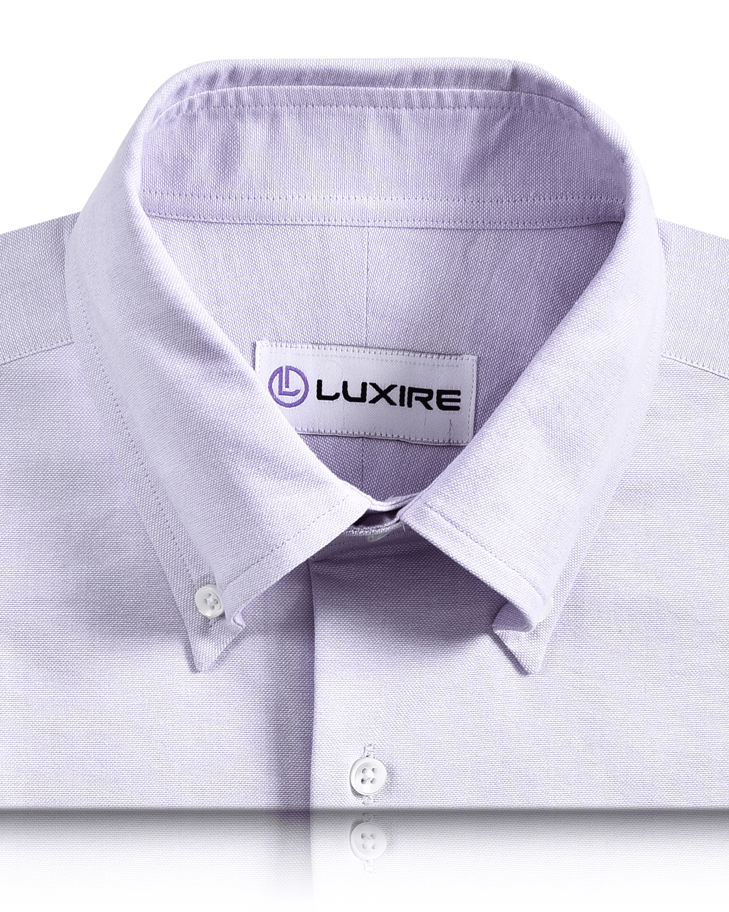 Collar of the custom oxford shirt for men by Luxire in pale purple