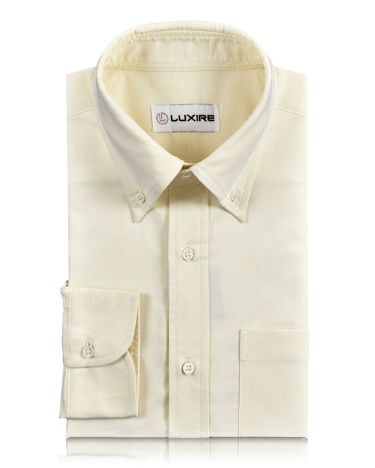Front of the custom oxford shirt for men by Luxire in pale yellow