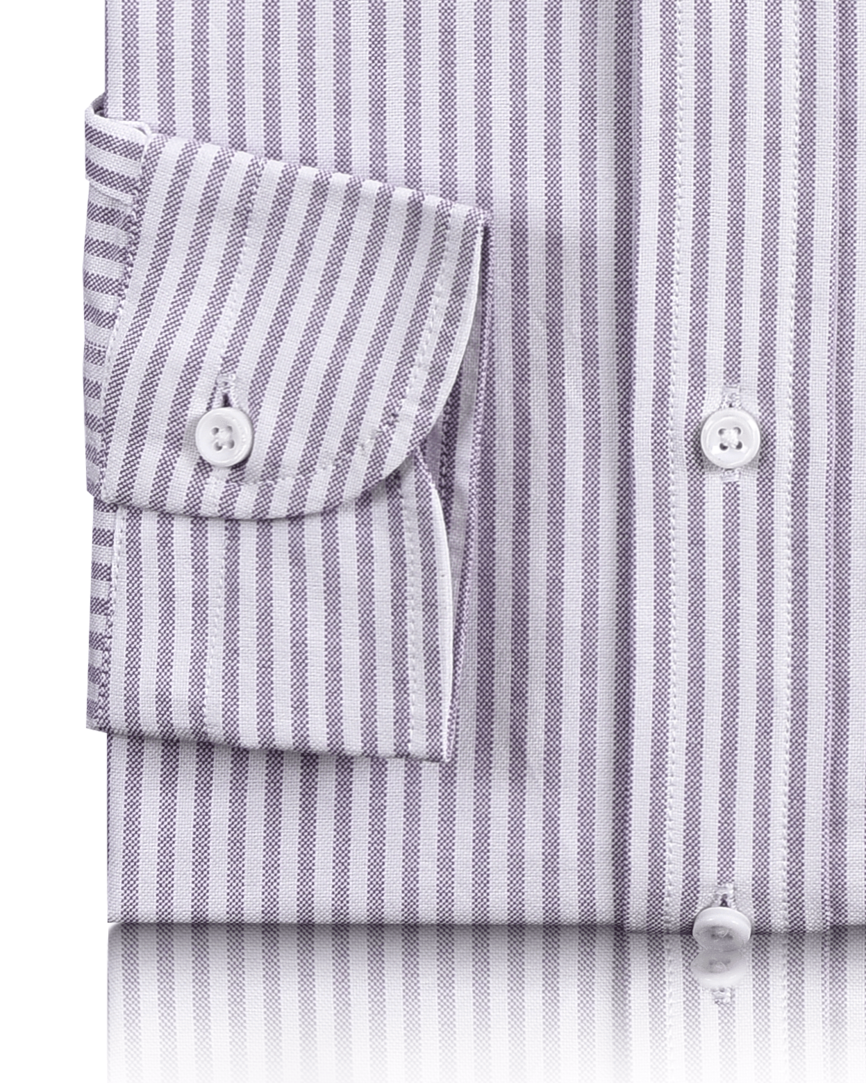 Cuff of the custom oxford shirt for men by Luxire in white with purple dress stripes