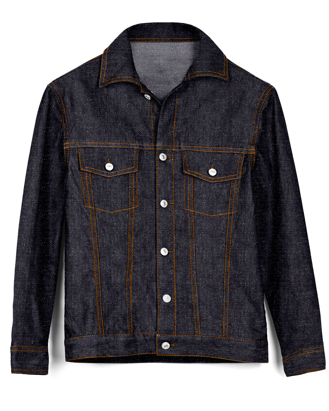Front of the denim jacket for men by Luxire in dark blue