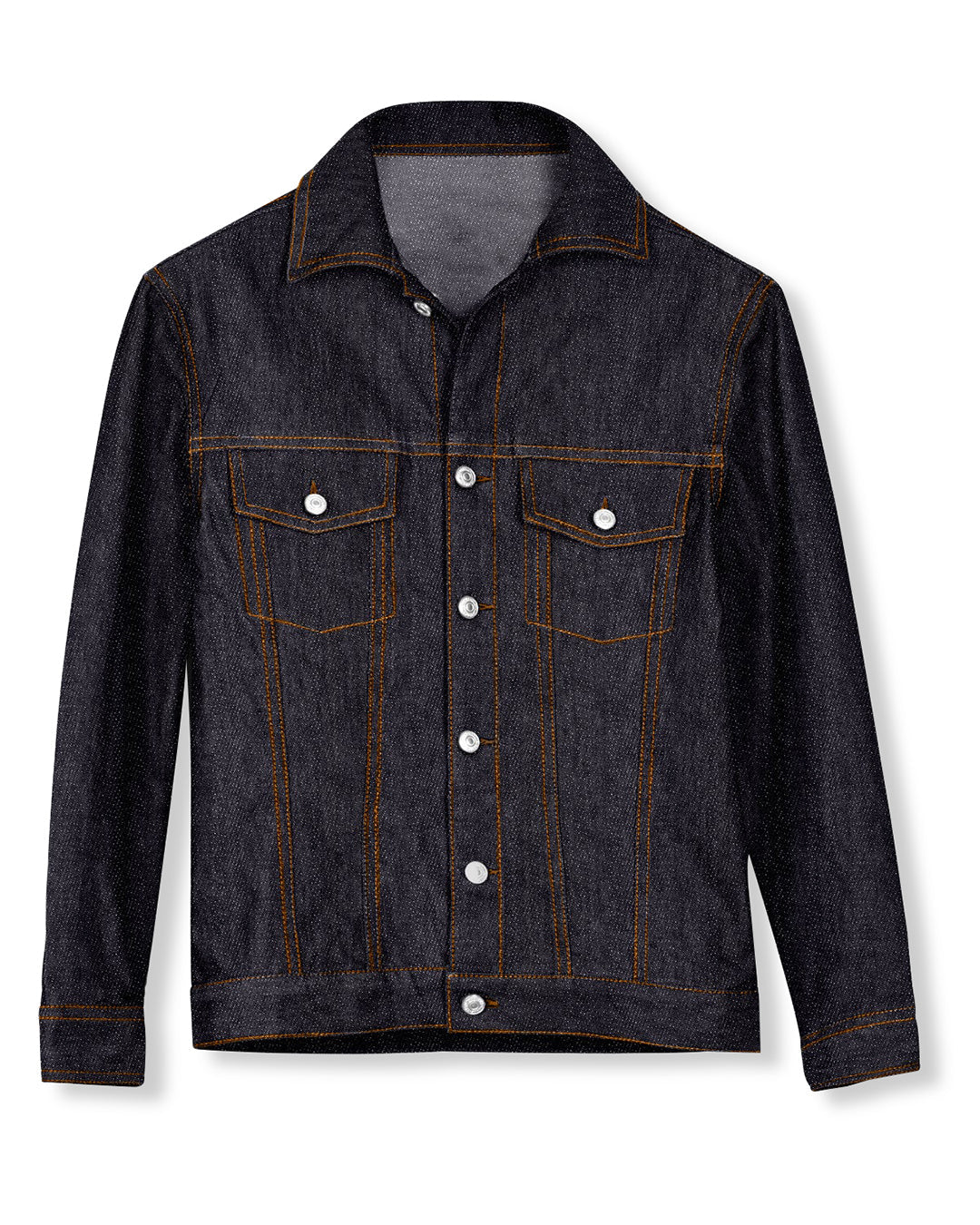 Front of the denim jacket for men by Luxire in midnight blue