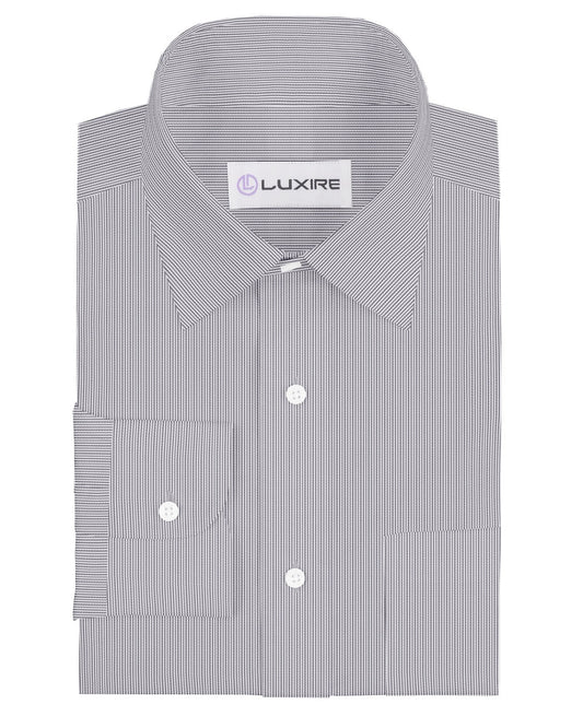 Front of the custom linen shirt for men in black and white dress stripes by Luxire Clothing