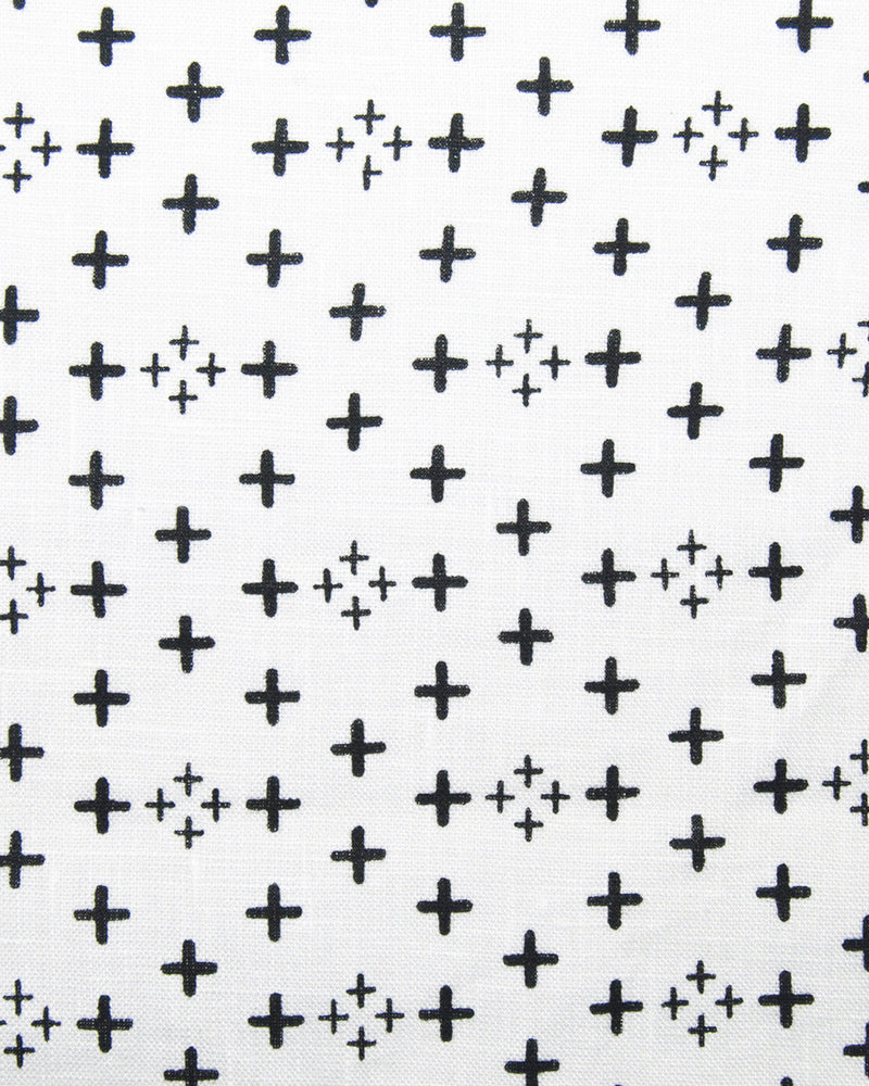 Close up view of custom linen shirt for men in black printed positivity