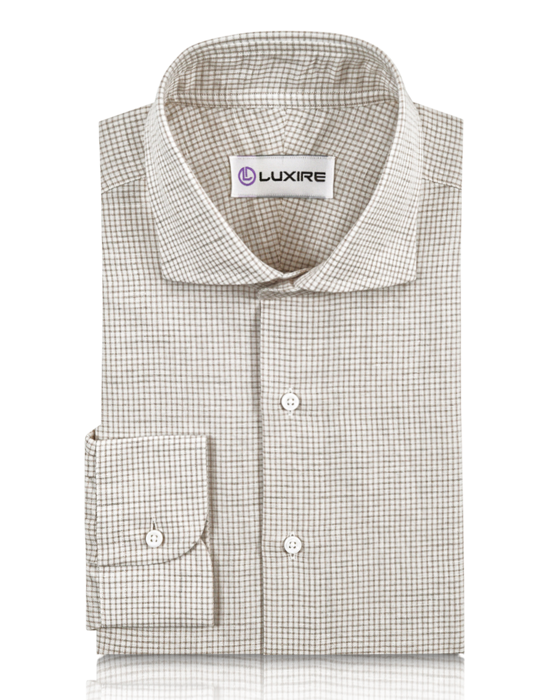 Front of the custom linen shirt for men in white with brown checks by Luxire Clothing