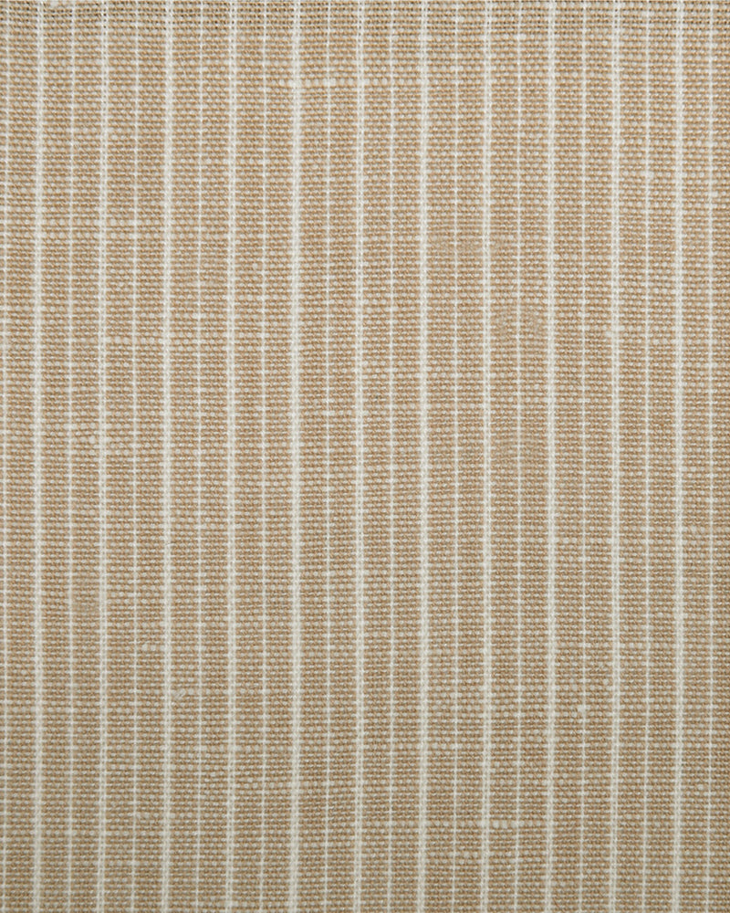 Close up of the custom linen shirt for men in ecru with white stripes by Luxire Clothing
