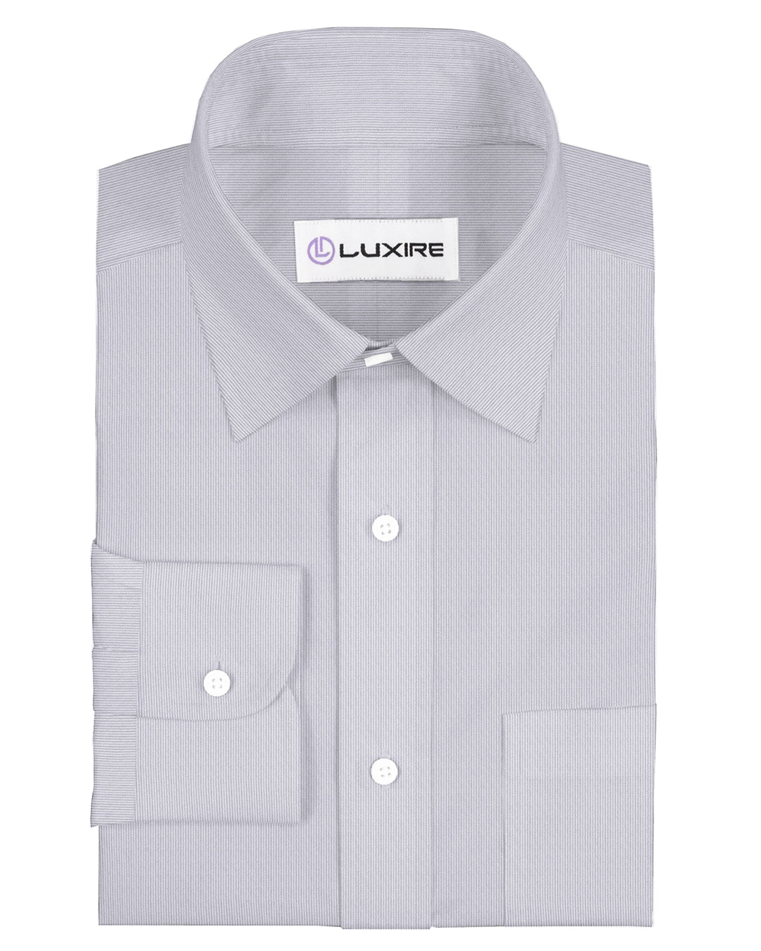 Front of the custom linen shirt for men in white with grey stripes by Luxire Clothing