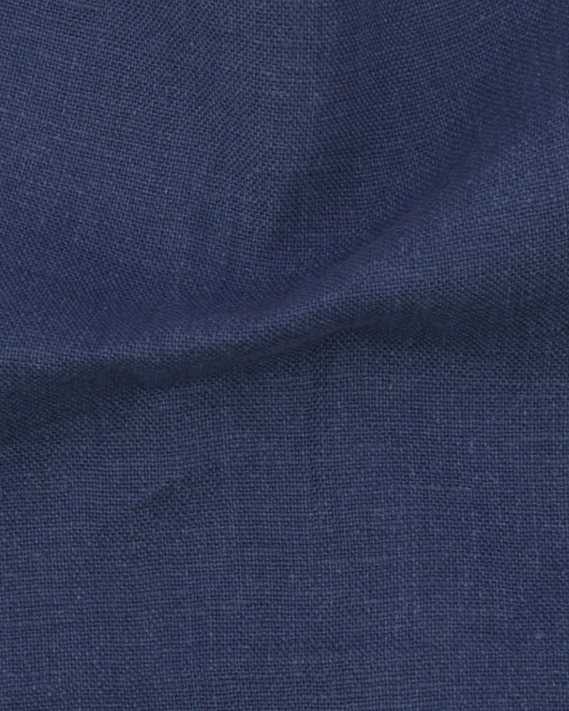 Close up of the custom linen shirt for men in indigo denim by Luxire Clothing