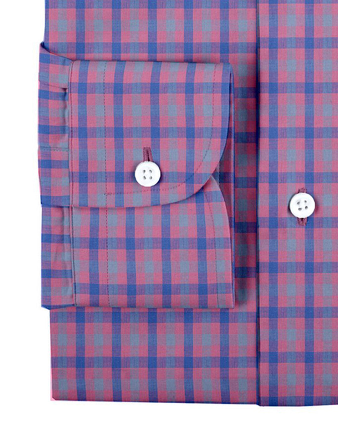 Cuff of the custom linen shirt for men in pink and blue gingham by Luxire Clothing