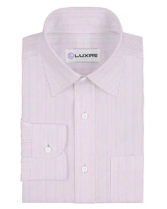Front of the custom linen shirt for men in white with light pink stripes by Luxire Clothing