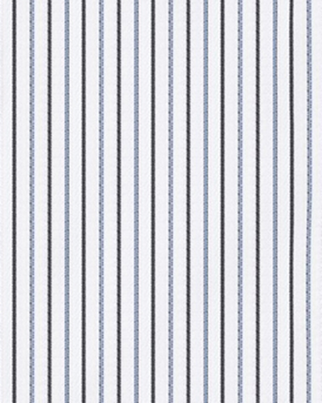 Close up of the custom linen shirt for men in white with black and blue stripes by Luxire Clothing