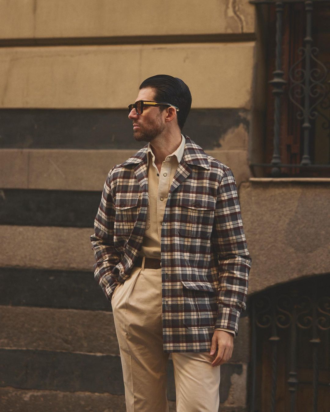 Brown Ecru Checks Flannel Shirt Jacket