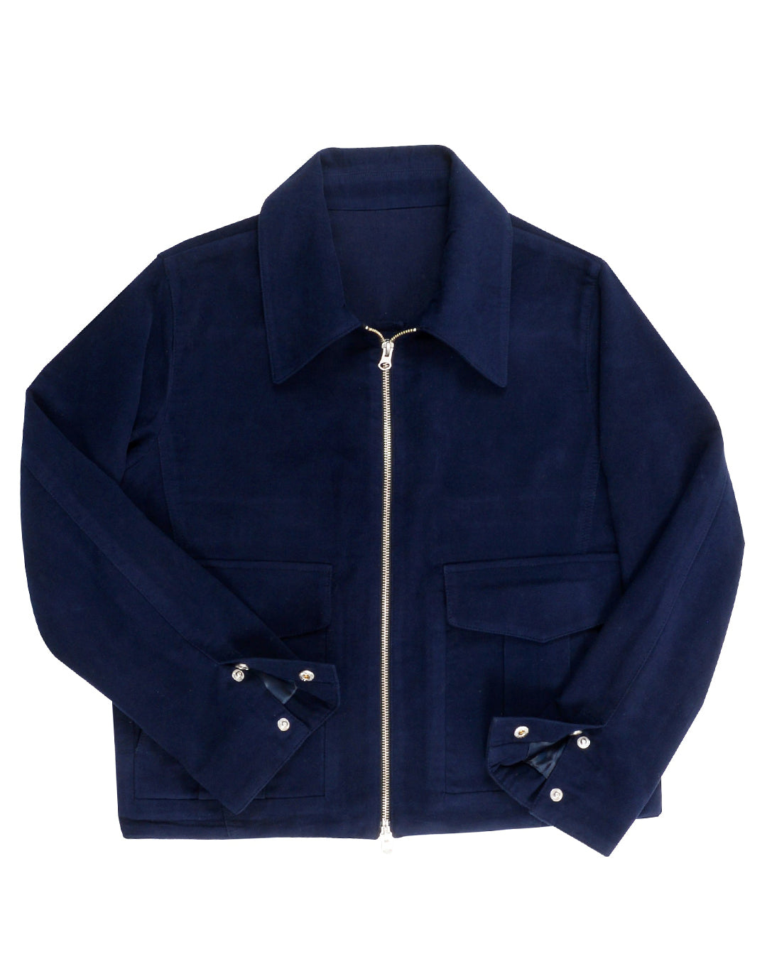 Front of the moleskin shirt jacket for men by Luxire in dark blue