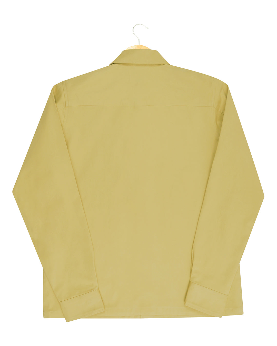 Back of the twill shirt jacket for men by Luxire in mellow mustard