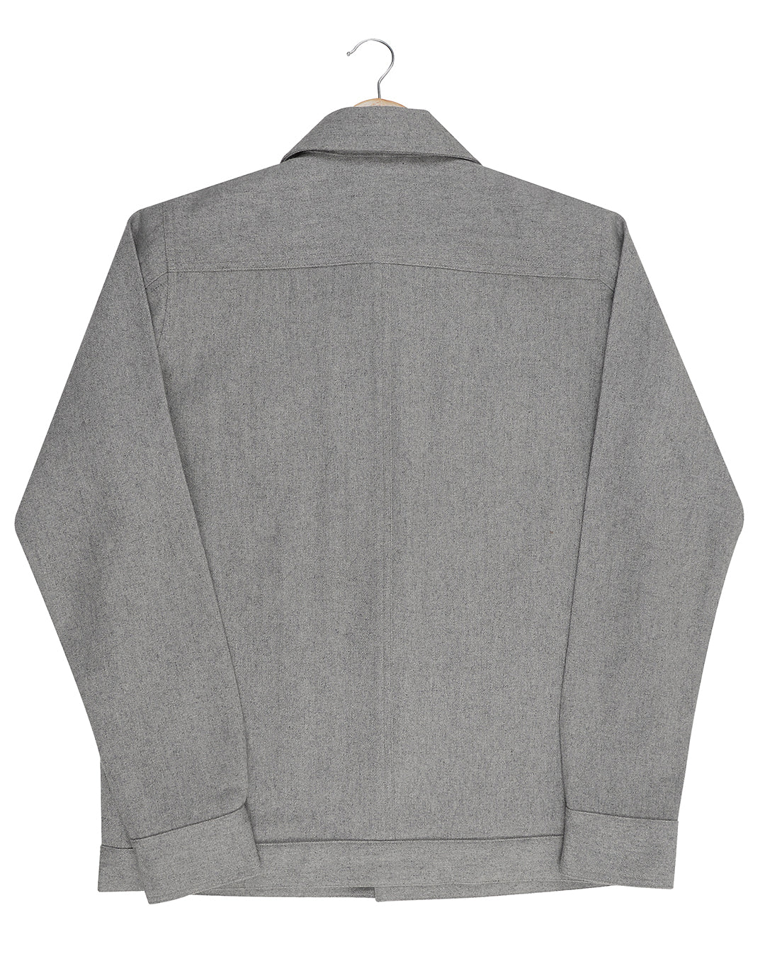 Back of the recycled wool shirt jacket for men by Luxire in grey