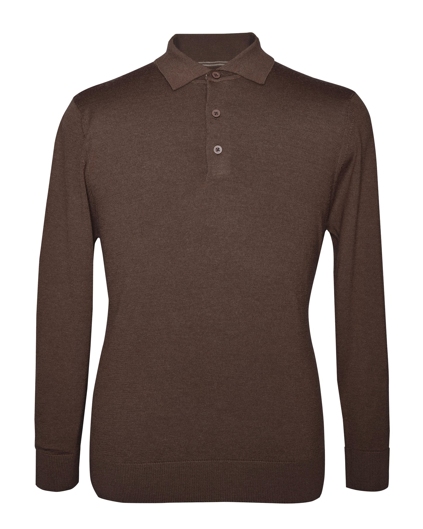 EZS Merino Wool Brown Long Sleeve Polo