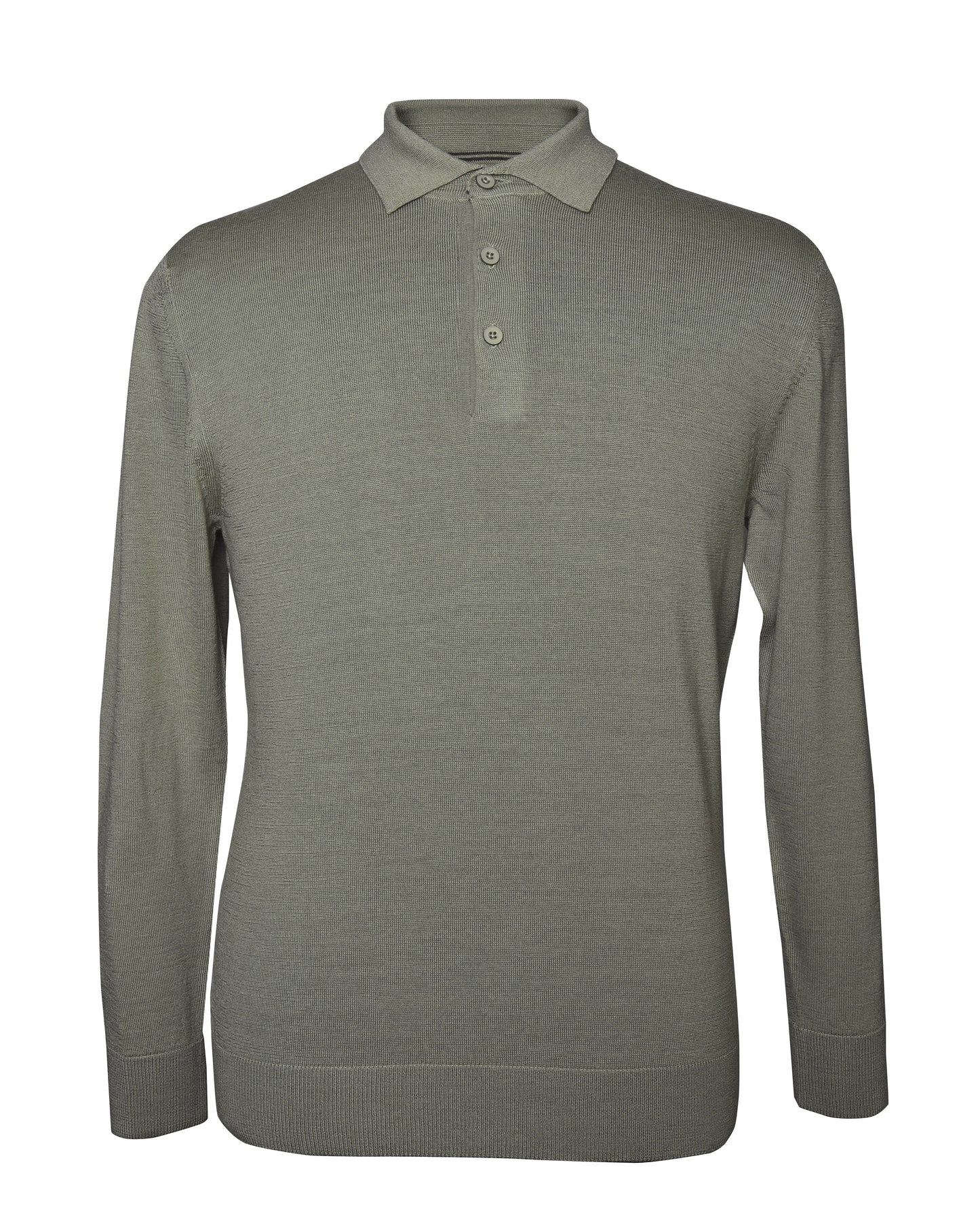 EZS Merino Wool Pale Olive Long Sleeve Polo