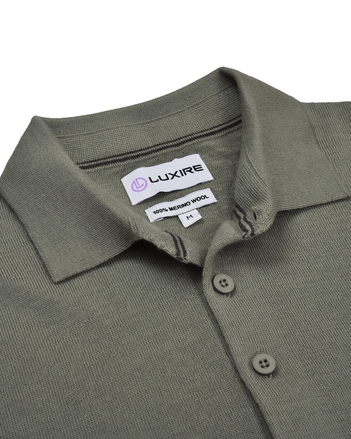 EZS Merino Wool Pale Olive Long Sleeve Polo