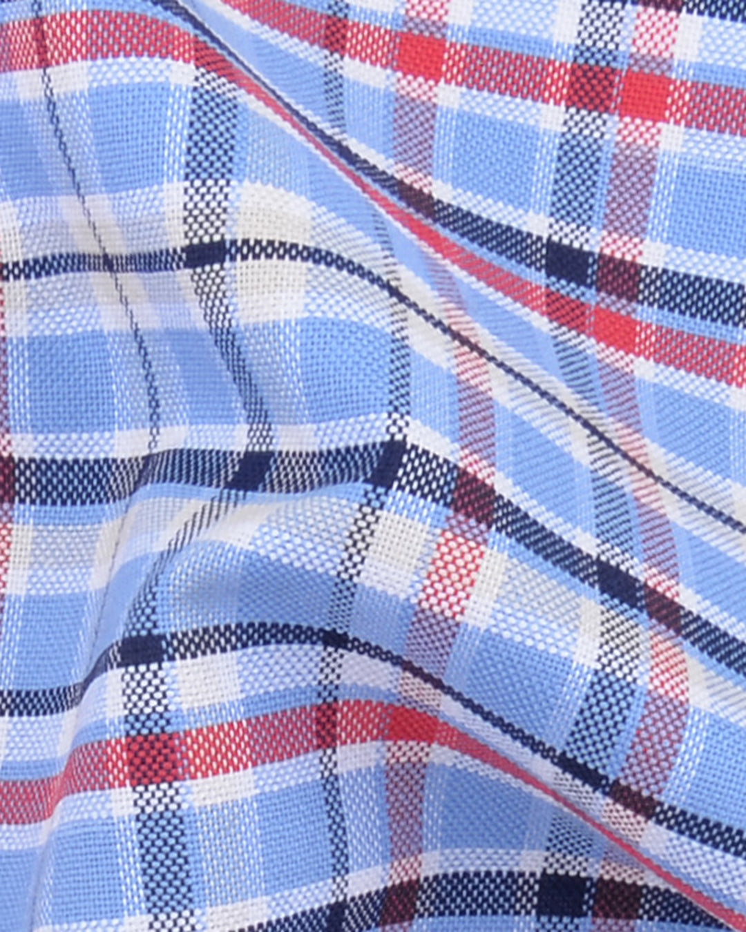 Red Blue Cream Plaid Checks Oxford