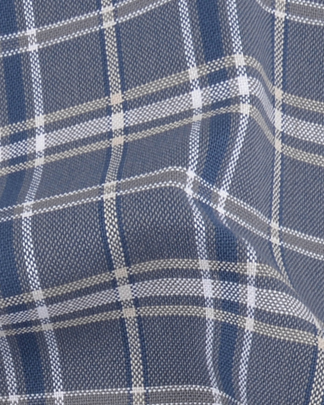 Grey Navy Cream Tartan Checks Oxford