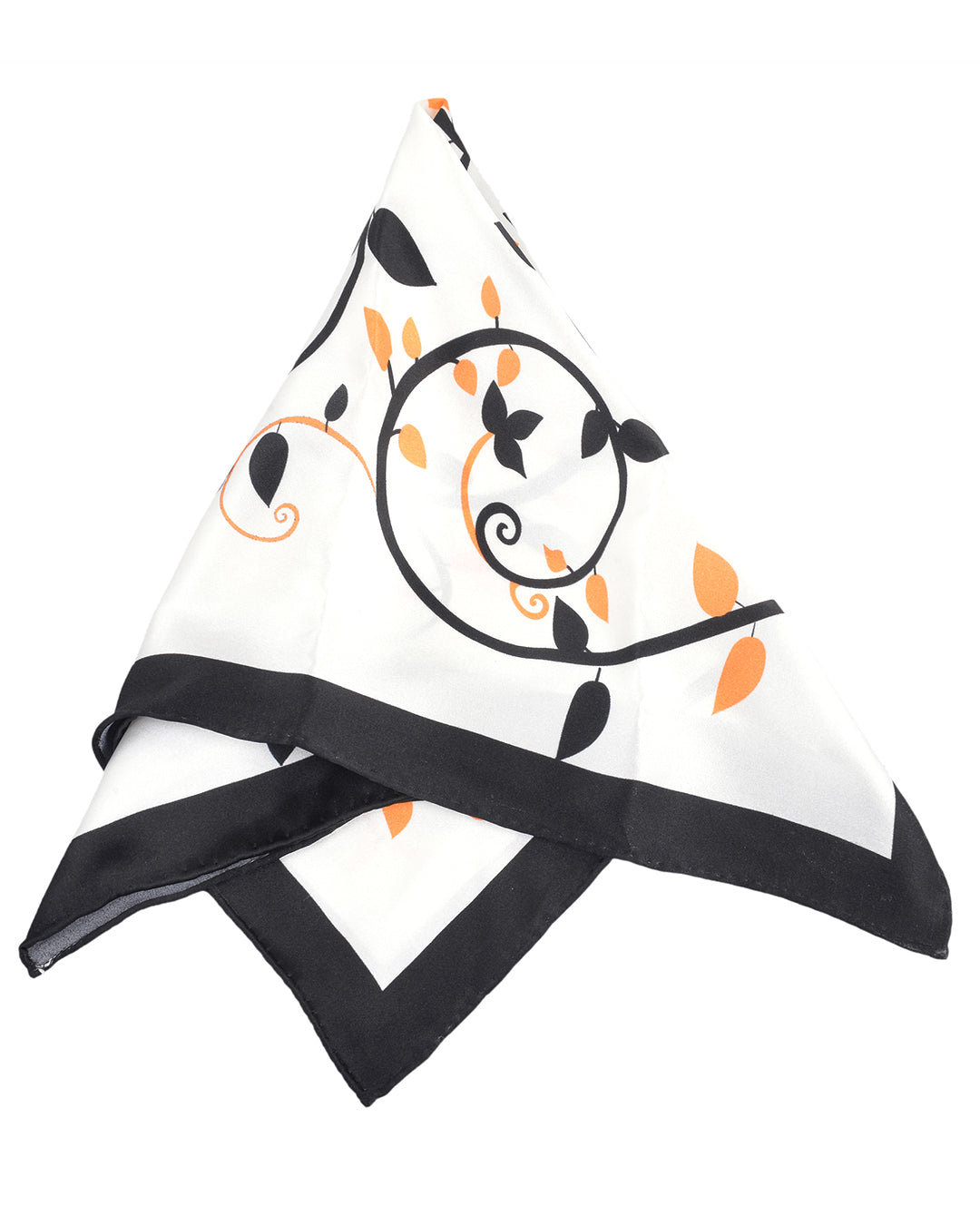 Pocket Square- Black Orange Floral On White