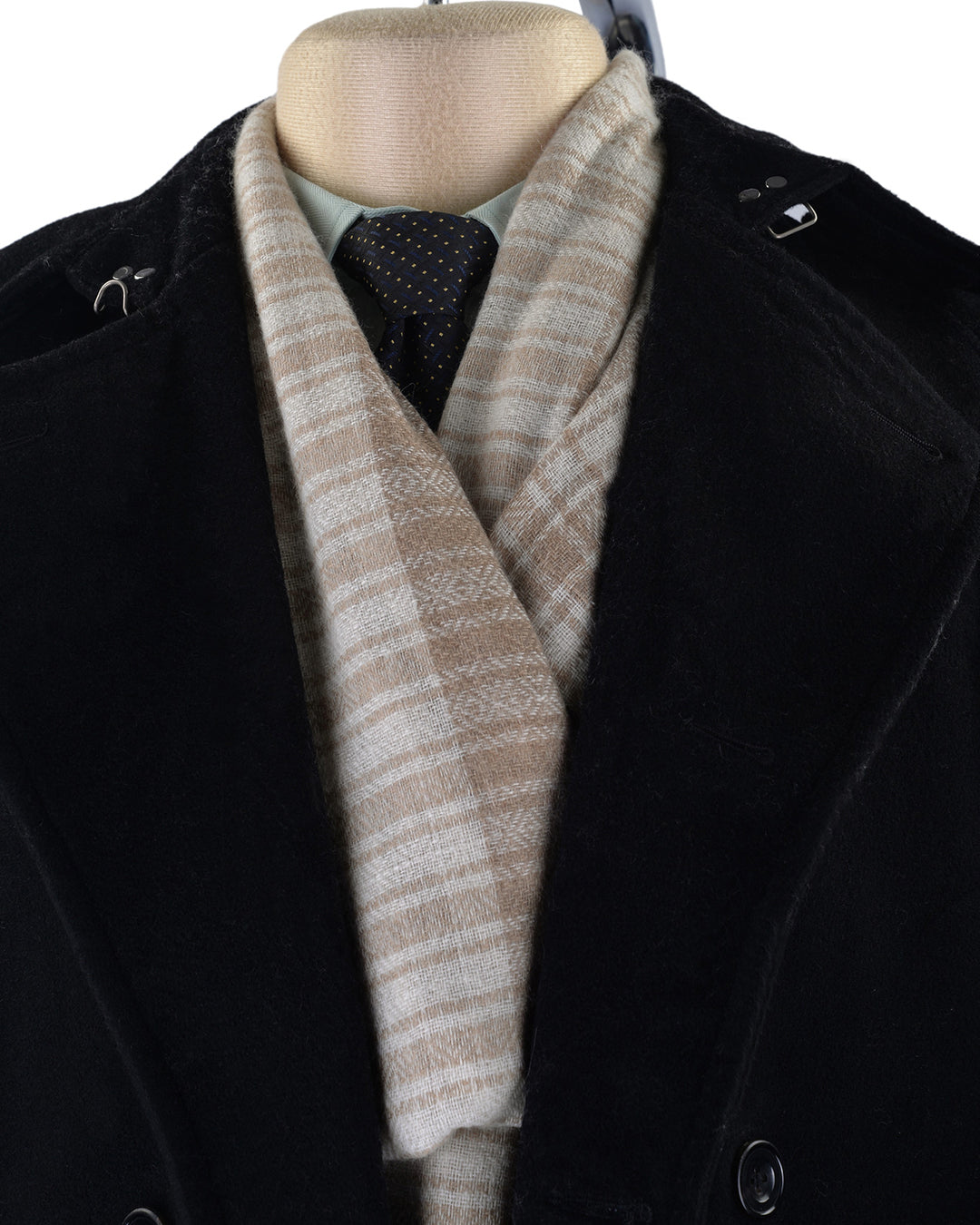 Cashmere Wool Scarf Fade Brown Cream Checks With Self Design