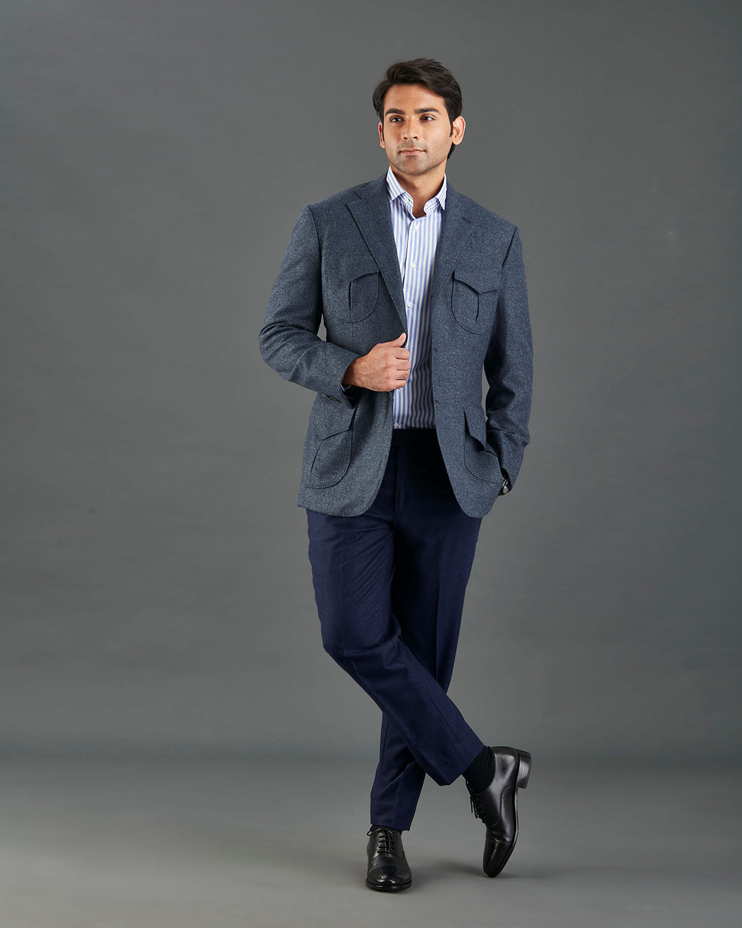 EThomas Prussian Blue Harringbone Jacket