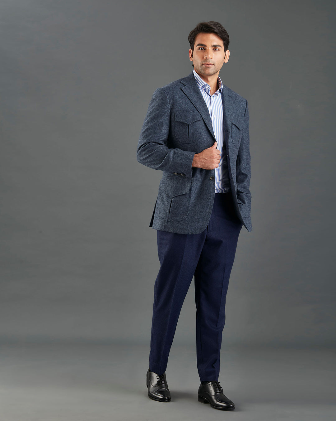 EThomas Prussian Blue Harringbone Jacket