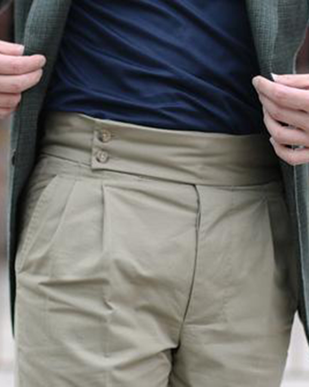 2 Button Extra Long Square Closure Drab Khaki Chino Pants – Luxire Custom  Clothing