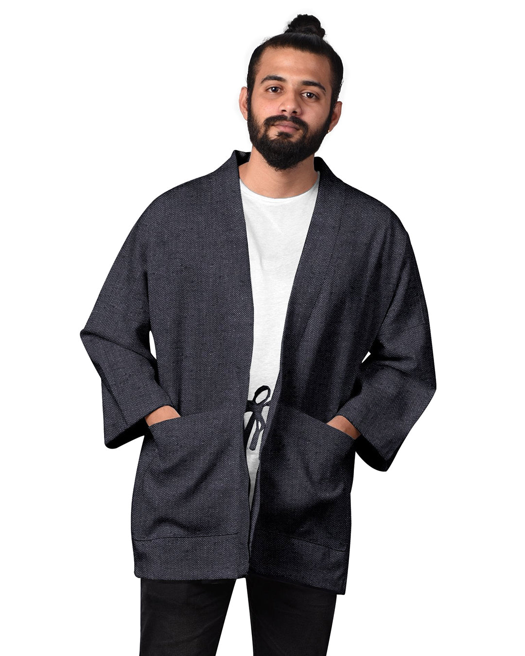 Noragi in Indigo Grey Slub Herringbone