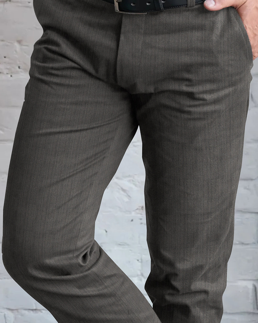 Performance Chino: Grey Herringbone