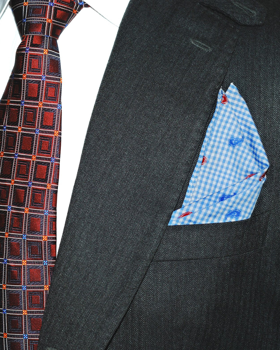 Red Blue Paisley Embroidered Pocket Square
